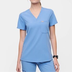 Figs ~ Catarina One-Pocket Ceil Blue V-Neck Short Sleeve Scrubs Top ~ Large